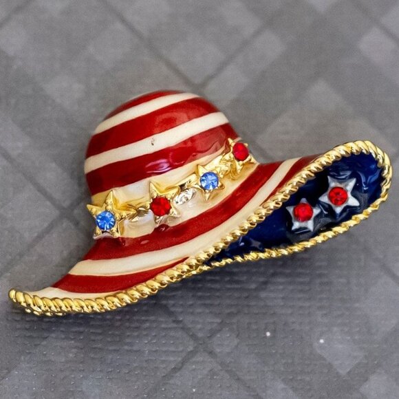 Vintage American Flag Livery Sun Hat Brooch, G41 - Picture 1 of 2